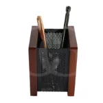 Brown Organizer Wooden With Mesh Metal Pen