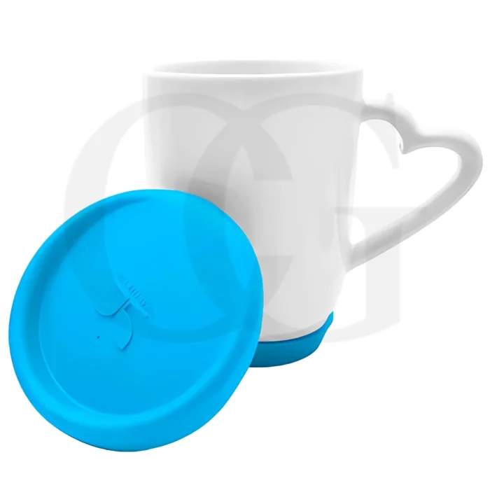 light Blue Heart Mug with Lid