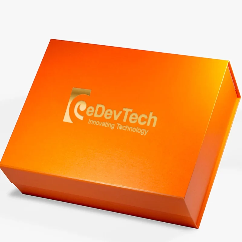 Edevtech branded corporate gift box with logo, showcasing a sleek and contemporary design