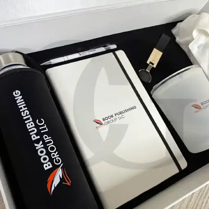 Motivational corporate gift box with premium items inspiring vision and creativity.