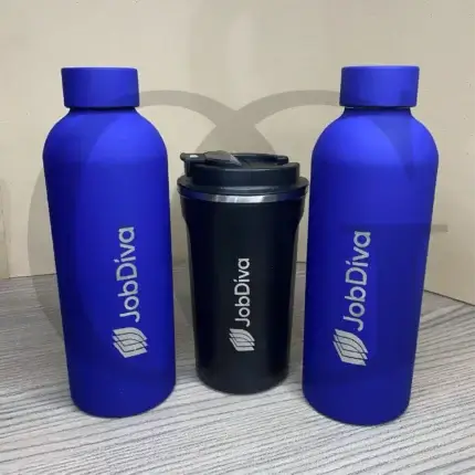 Sleek, stainless steel LuxeBrew Tumbler with insulated design for hot and cold beverages.