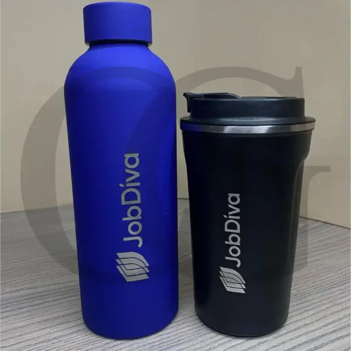 Sleek, stainless steel LuxeBrew Tumbler with insulated design for hot and cold beverages.