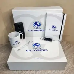 Premium corporate gift box with luxury items in elegant packaging.