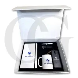 Premium corporate gift box with luxury items in elegant packaging.