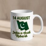 Customized 14 August Independence Day mug with Pakistan flag and Jashn-e-Azadi Mubarak