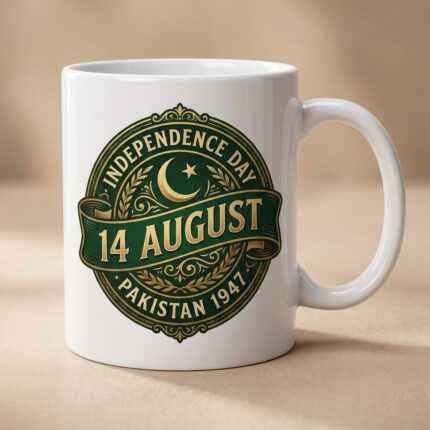 Vintage green and gold badge 14 August Pakistan Independence Day mug