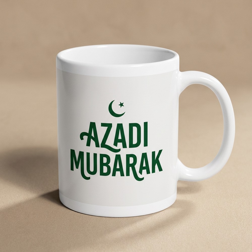 Bold Azadi Mubarak typography Pakistan Independence Day mug