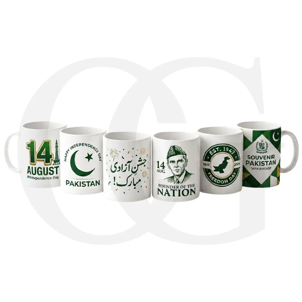 14 August Mug Designs - All Options Six custom 14 August Pakistan Independence Day mug designs available at Corporate Gifting