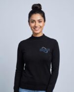 Black Fleas Sweater - female model with YOUR COMPANY logo