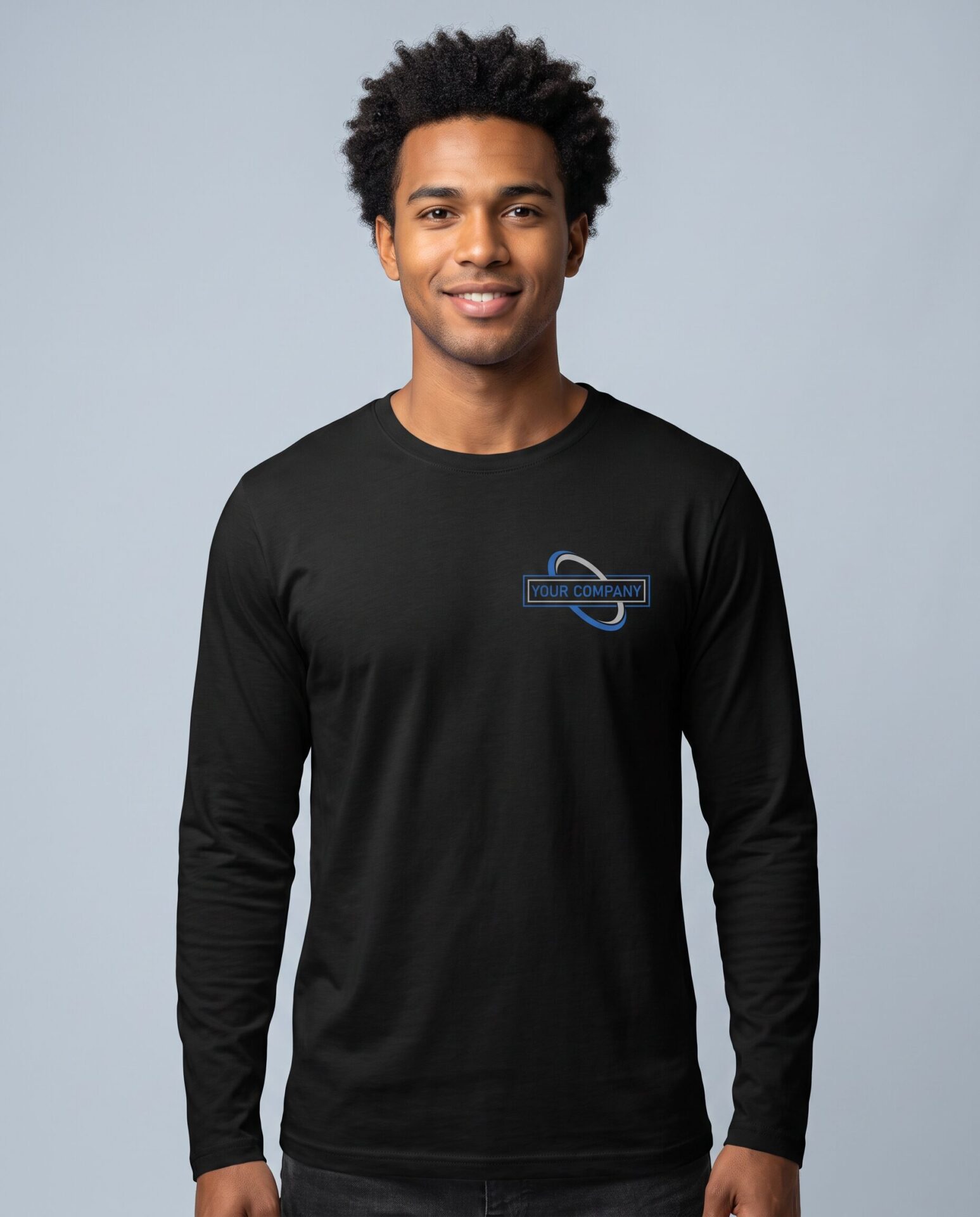Full Sleeves T-Shirt - male model with YOUR COMPANY logo