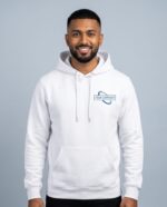 Pullover Hoodie - male model with YOUR COMPANY logo
