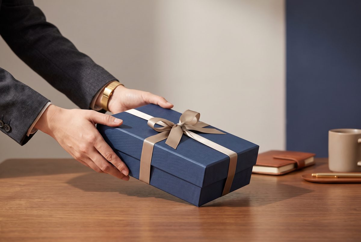 Premium corporate gift box presented on a desk