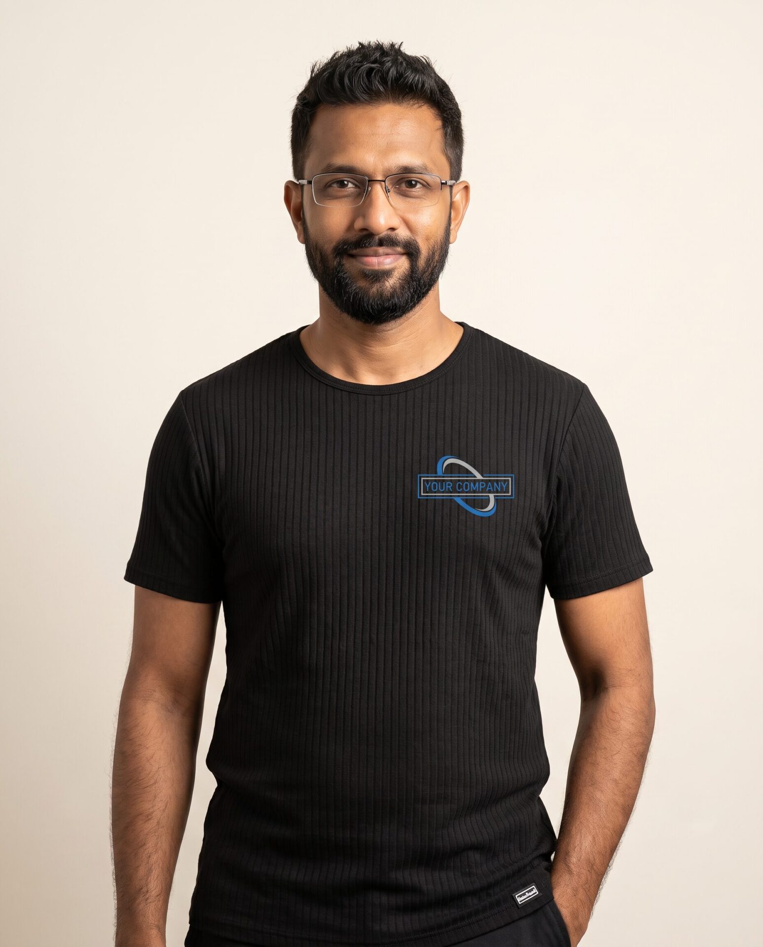 Black Round Neon Shirt - male model with logo