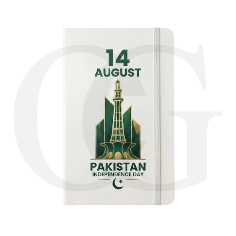 White Pakistan Independence Day notebook with Minar-e-Pakistan