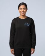 Black Sweat Shirt - female model with YOUR COMPANY logo