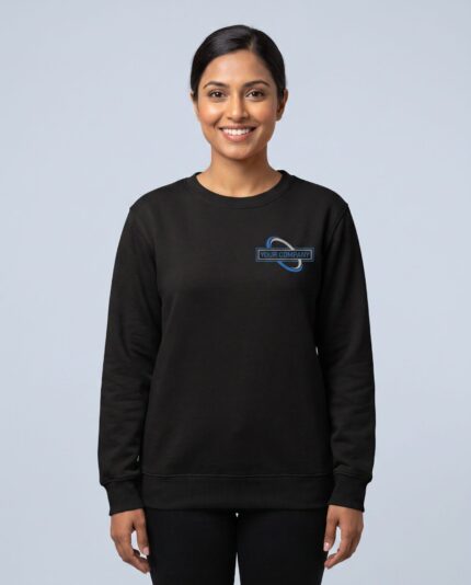 Black Sweat Shirt - female model with YOUR COMPANY logo
