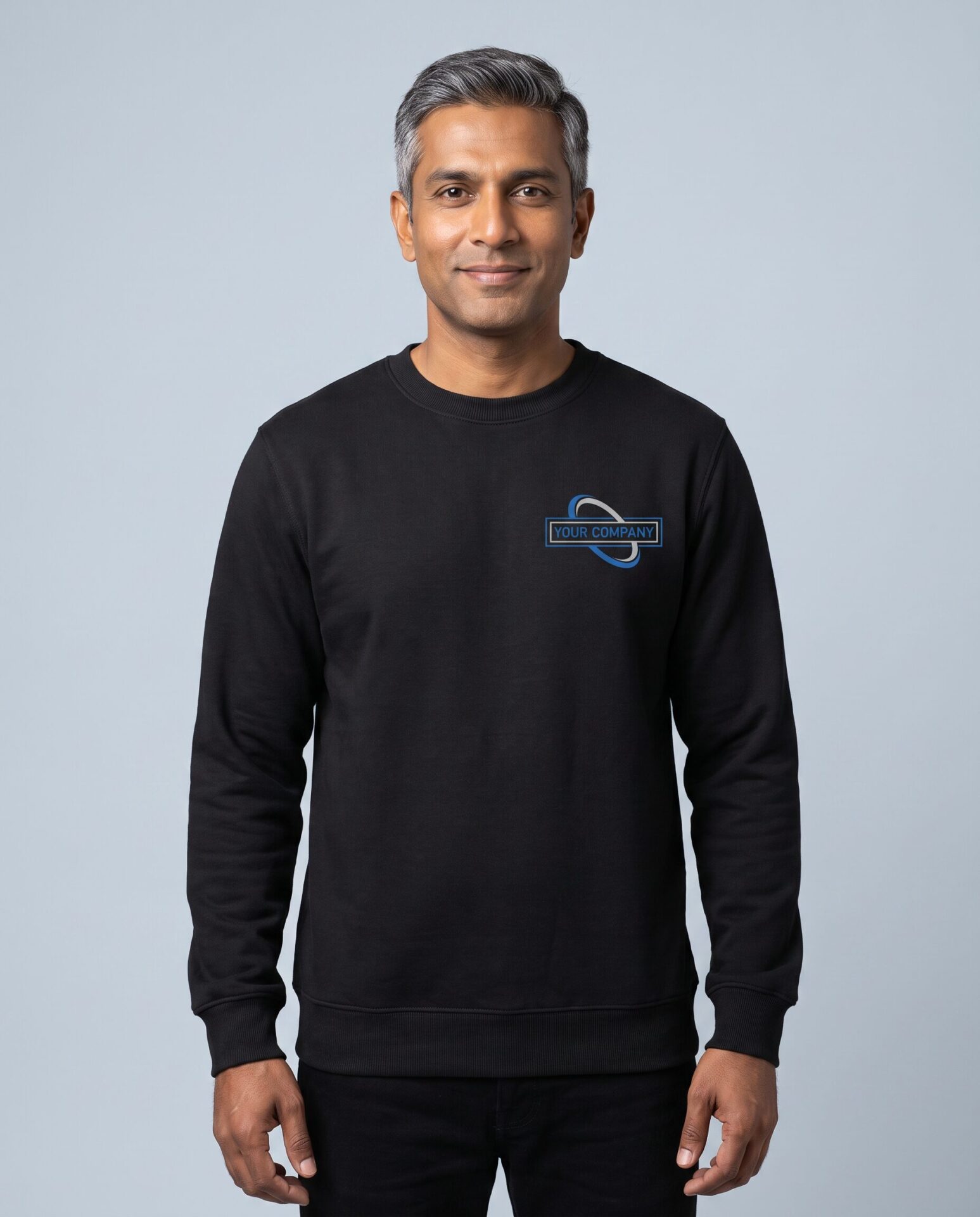 Black Sweat Shirt - male model with YOUR COMPANY logo