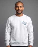 White Sweat Shirt - male model with YOUR COMPANY logo