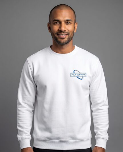 White Sweat Shirt - male model with YOUR COMPANY logo