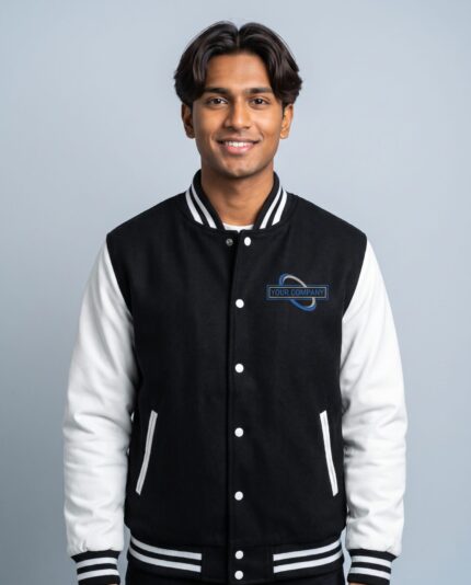 Varsity Jacket - male model with YOUR COMPANY logo