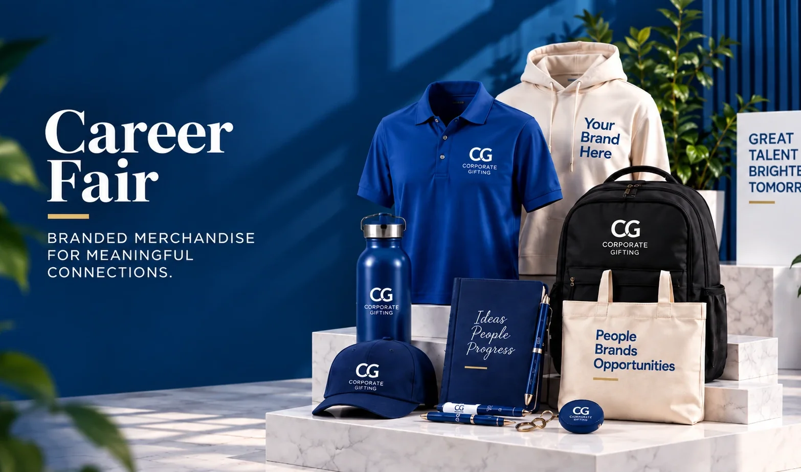Career Fair - branded polo, hoodie, backpack, tote, cap, bottle and pens by Corporate Gifting