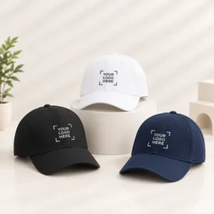 Branded caps with your logo in black, white and navy