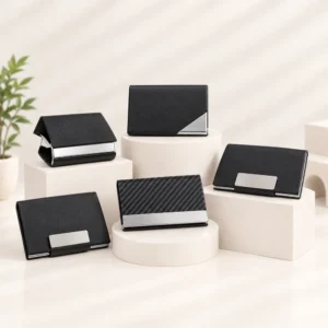 Metal and leather business card holders for corporate gifts